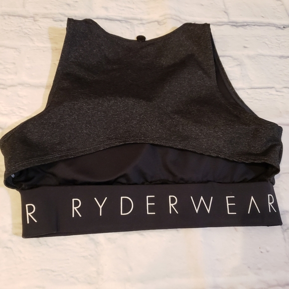 Ryderwear Arch Key Hole Cutout Spellout Band Sports Bra Charcoal Black s… - Picture 2 of 8